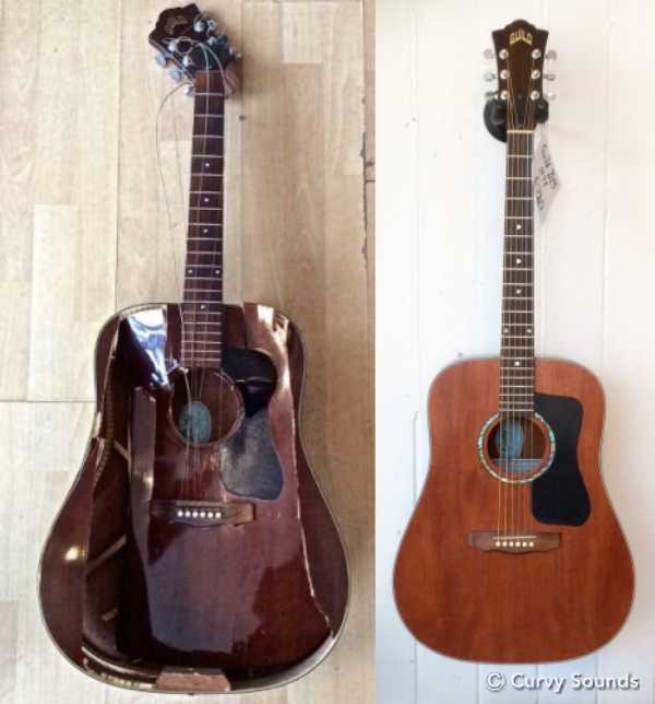 2016-07-31 Smashed up Guild Guitar Kevin - Before and After - collage blog