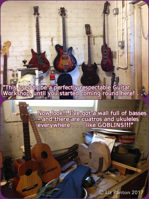 2017-05-25 Kevin Parsons Bass Wall + Cuatro and Ukulele Goblins collage + Text blog